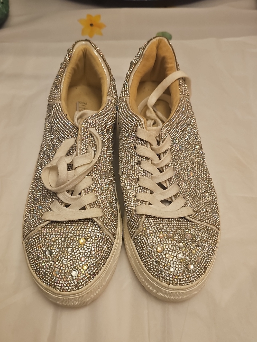 Betsey Johnson Rhinestone Low-Top Sneakers in Gold & Silver